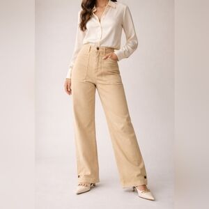 Women Designer Sandrine Rose Beige High-Waisted Pants